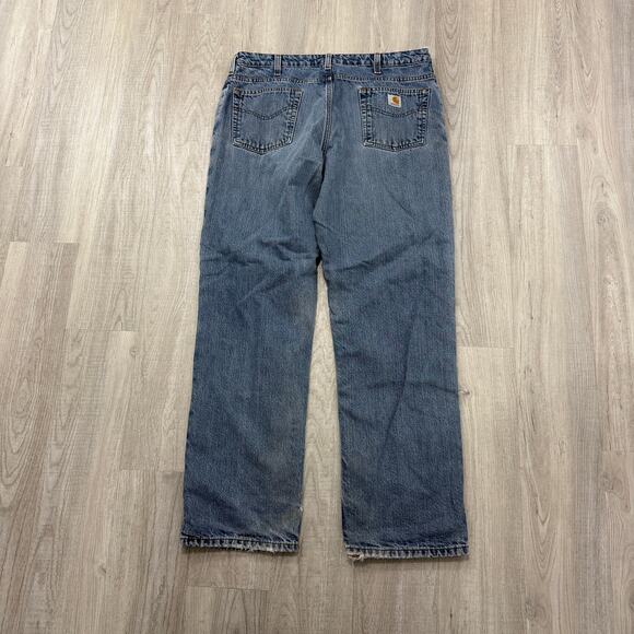 Vintage Carhartt Flannel Lined Jeans Men 36x32 Measured Blue Distressed Workwear - Picture 5 of 10